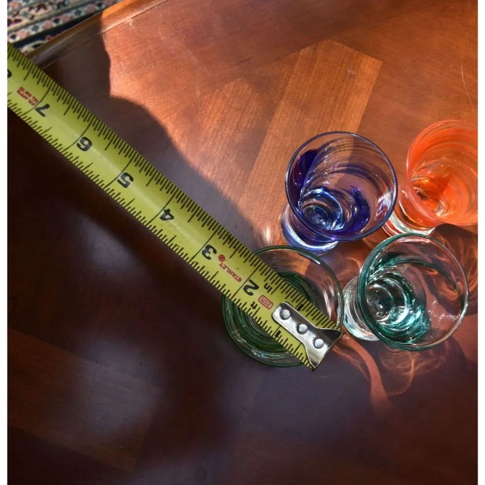 Set of 4 Vintage Swirl Art Glass Shot Glasses - Colorful Hand Blown Barware